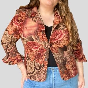 Vintage y2k grunge fairy earthy roses frilly sleeves collared blazer